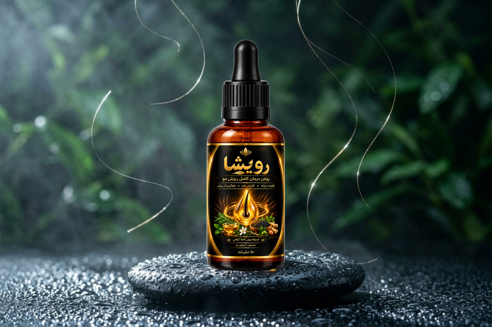 بطری رویشا با قطرات آب
